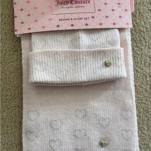 Juicy Couture Light Pink Heart Beanie and Scarf Set